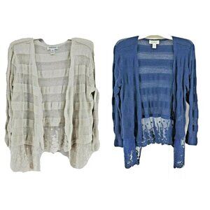 2 Motherhood Maternity Cardigan Women Size XL Cream Blue Lace Bottom